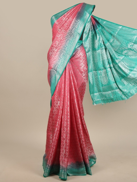 

Pothys Pink & Turquoise Blue Woven Design Zari Jute Silk Saree