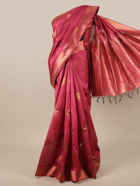 

Pothys Pink & Gold-Toned Woven Design Zari Jute Silk Saree