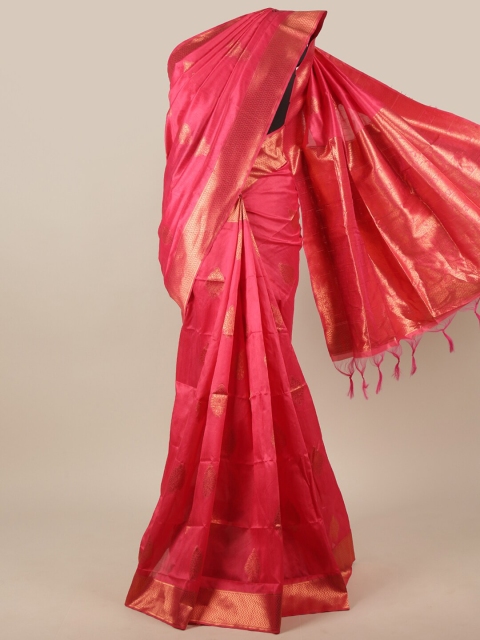 

Pothys Pink & Gold Toned Woven Design Jute Silk Saree