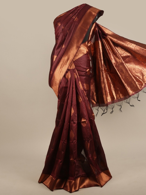 

Pothys Maroon & Gold-Toned Woven Design Zari Jute Silk Saree