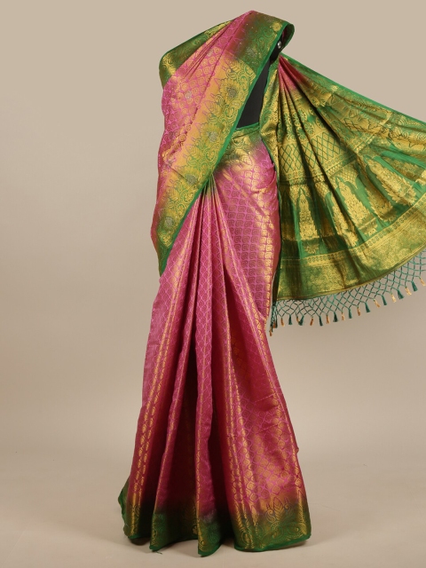 

Pothys Pink & Green Ethnic Motifs Woven Design Jute Silk Saree