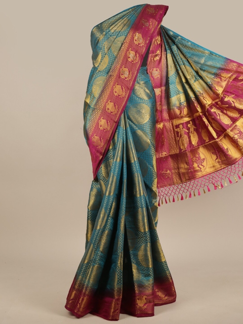 

Pothys Blue & Magenta Woven Design Zari Jute Silk Saree