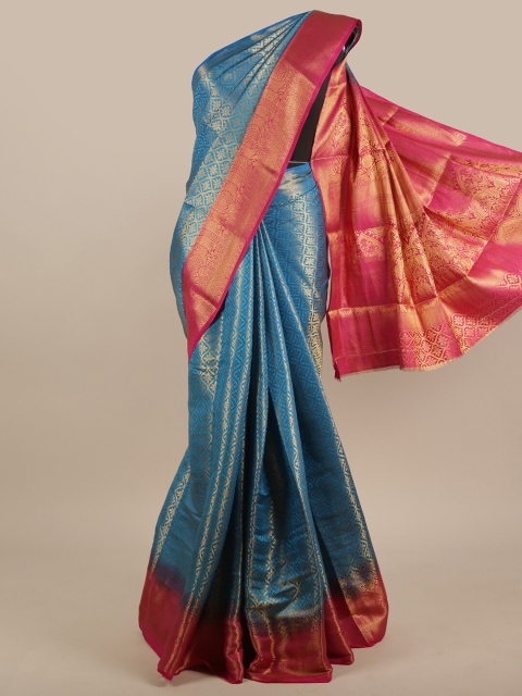 

Pothys Blue & Fuchsia Ethnic Motifs Zari Jute Silk Saree