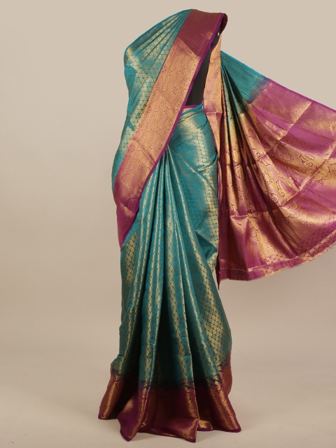 

Pothys Blue & Magenta Ethnic Motifs Zari Jute Silk Saree