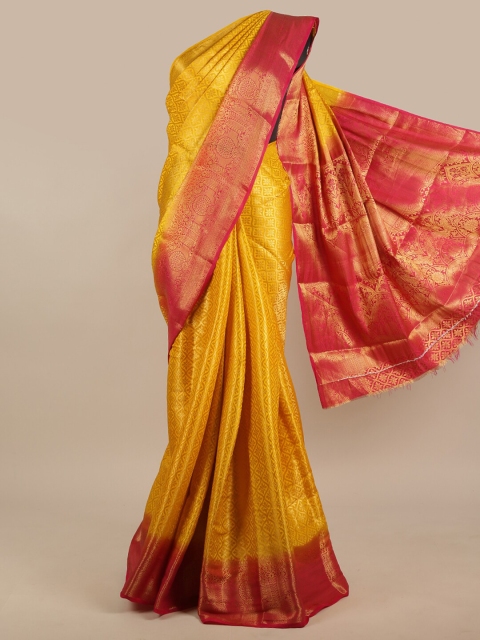 

Pothys Mustard & Pink Woven Design Zari Jute Silk Saree