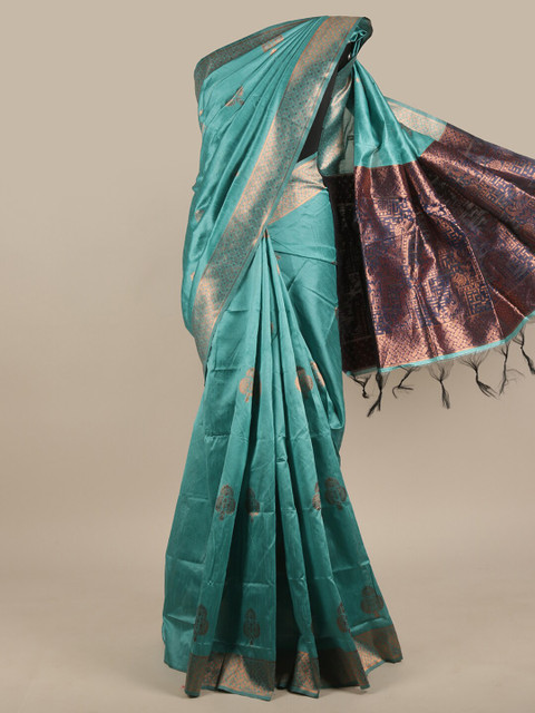 

Pothys Blue & Copper-Toned Woven Design Zari Jute Silk Saree