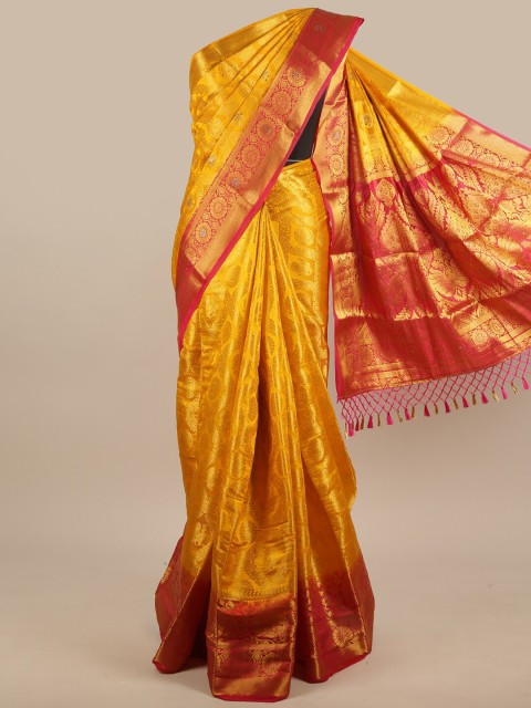 

Pothys Yellow & Pink Woven Design Zari Jute Silk Saree