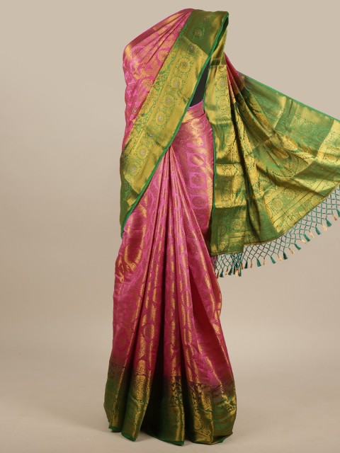

Pothys Pink & Green Ethnic Motifs Zari Jute Silk Saree