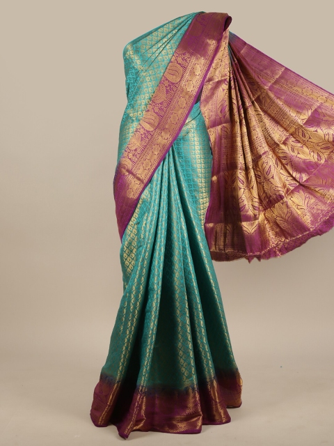 

Pothys Blue & Magenta Ethnic Motifs Zari Jute Silk Saree