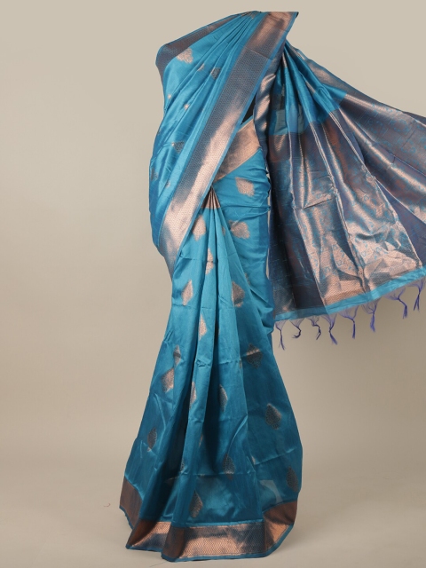 

Pothys Blue & Gold-Toned Woven Design Zari Jute Silk Saree