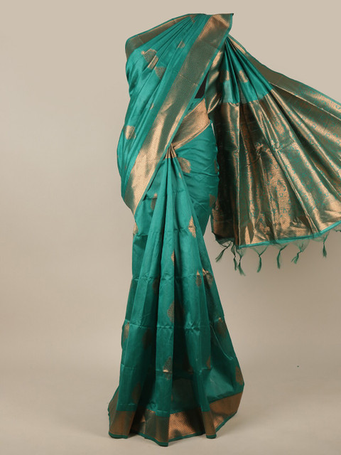 

Pothys Green & Gold-Toned Woven Design Zari Jute Silk Saree