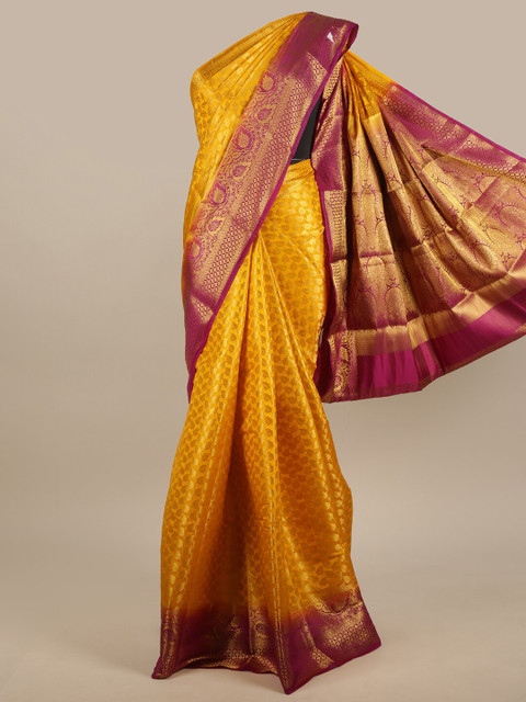 

Pothys Yellow & Maroon Woven Design Jute Silk Saree