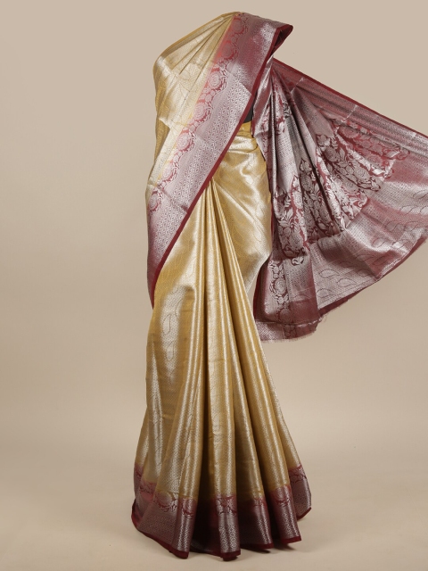 

Pothys Gold-Toned & Maroon Ethnic Motifs Zari Jute Silk Saree