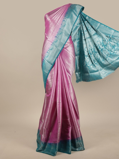 

Pothys Pink & Blue Ethnic Motifs Zari Jute Silk Saree