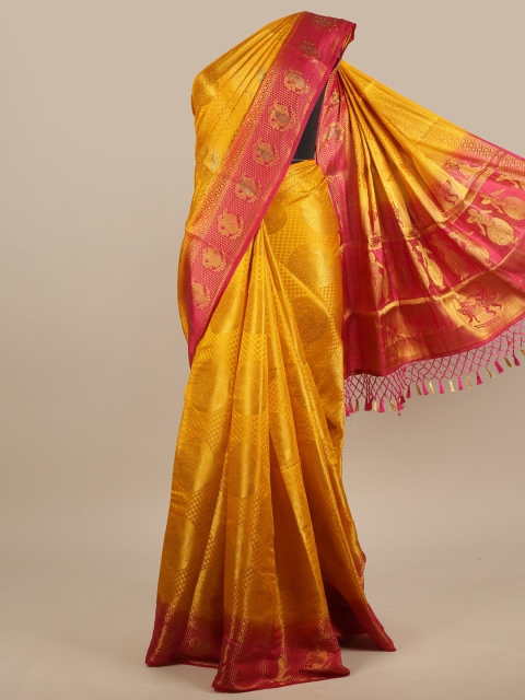 

Pothys Yellow & Pink Woven Design Zari Jute Silk Saree