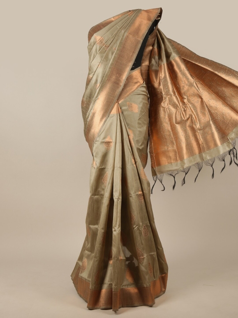 

Pothys Tan & Gold-Toned Woven Design Jute Silk Saree