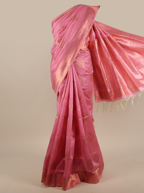 

Pothys Pink & Gold-Toned Woven Design Zari Jute Silk Saree