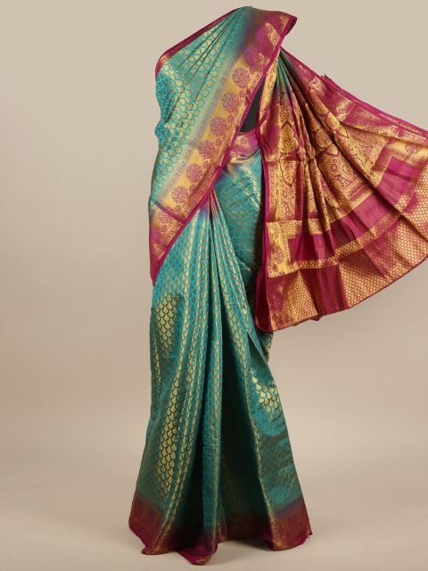 

Pothys Green & Maroon Ethnic Motifs Zari Jute Silk Saree