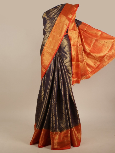 

Pothys Navy Blue & Gold-Toned Woven Design Zari Jute Silk Saree