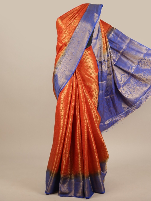 

Pothys Orange & Blue Woven Design Jute Silk Saree