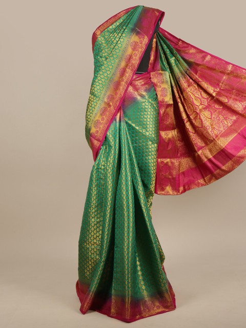 

Pothys Green & Pink Ethnic Motifs Zari Jute Silk Saree