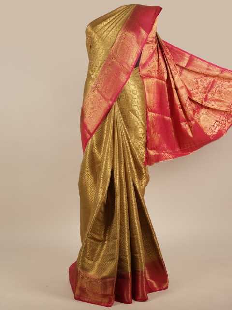 

Pothys Gold-Toned & Pink Woven Design Zari Jute Silk Saree