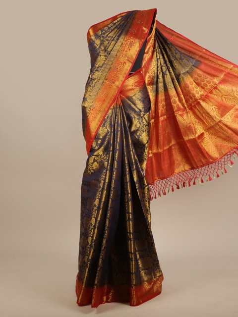 

Pothys Blue & Red Woven Design Beads and Stones Jute Silk Saree