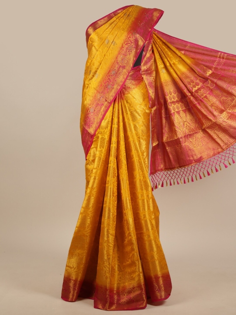 

Pothys Mustard & Pink Woven Design Zari Jute Silk Saree