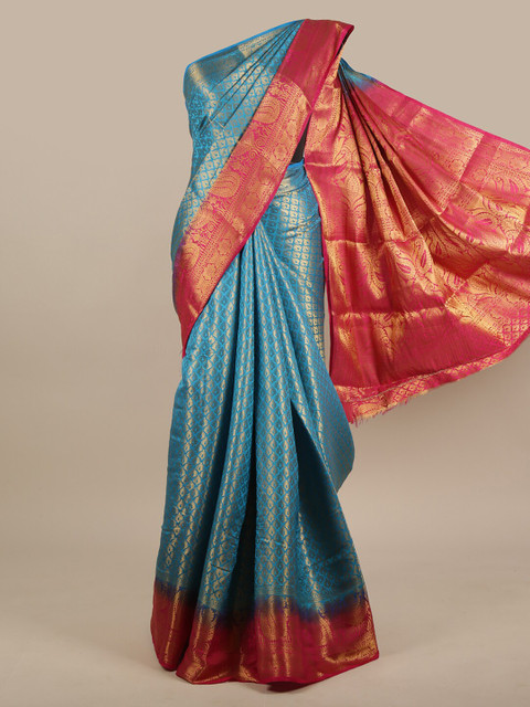 

Pothys Blue & Magenta Woven Design Zari Jute Silk Saree