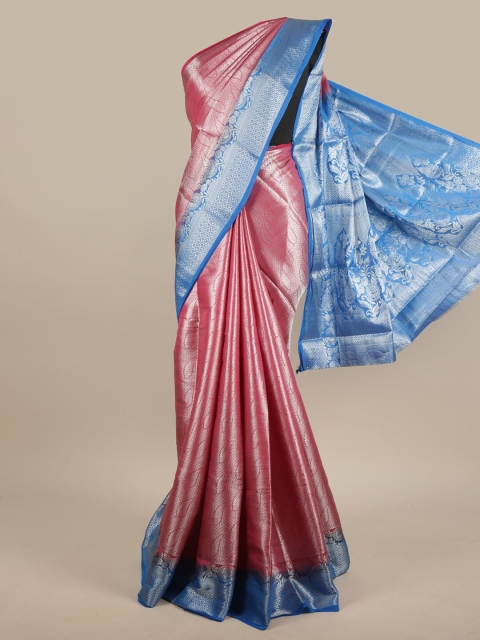 

Pothys Pink & Blue Ethnic Motifs Zari Jute Silk Saree