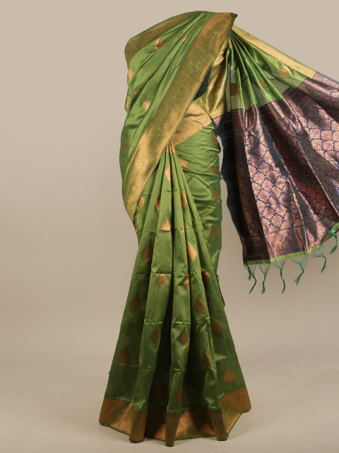 

Pothys Green & Navy Blue Ethnic Motifs Jute Silk Saree
