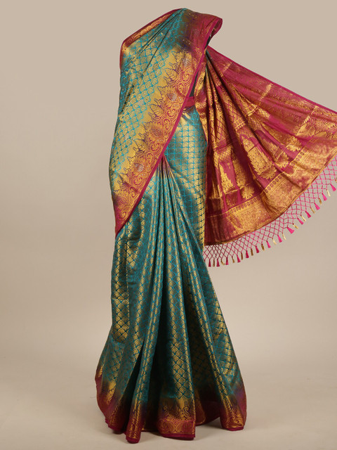 

Pothys Blue & Pink Woven Design Zari Jute Silk Saree