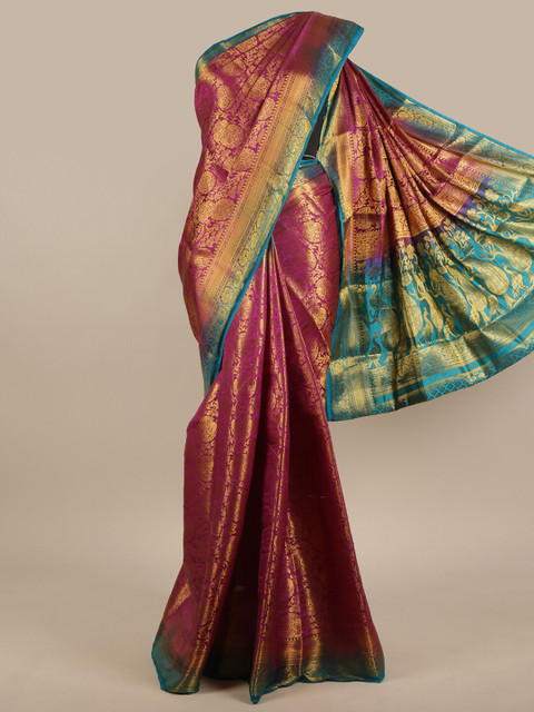 

Pothys Violet & Blue Ethnic Motifs Zari Jute Silk Saree