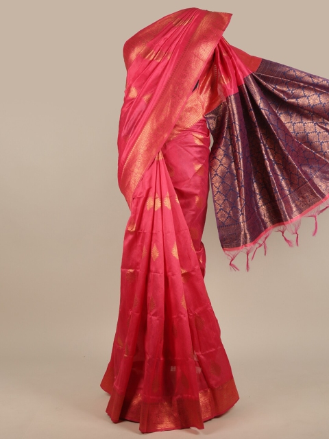 

Pothys Pink & Navy Blue Floral Zari Jute Silk Saree