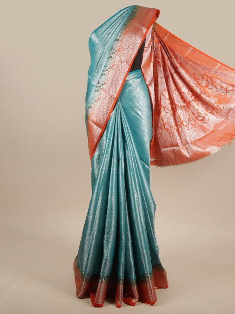 

Pothys Blue & Orange Woven Design Zari Jute Silk Saree