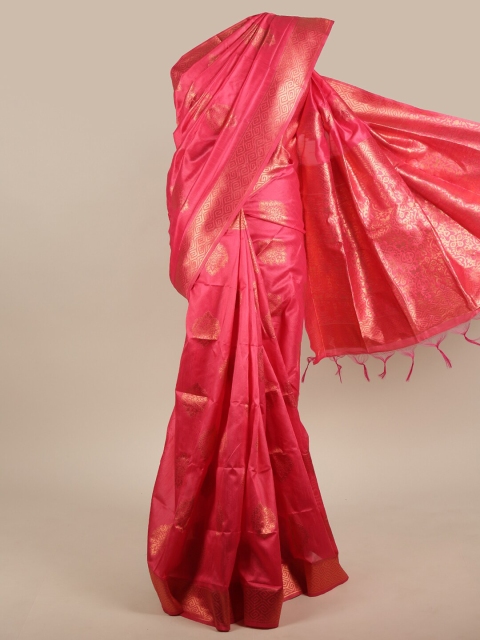 

Pothys Pink & Gold-Toned Woven Design Zari Jute Silk Saree