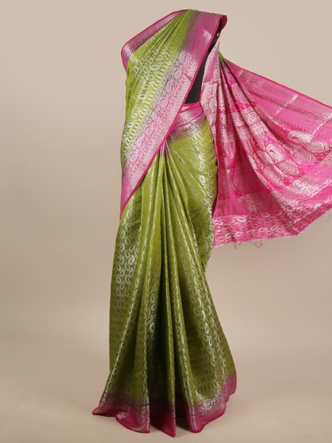 

Pothys Green & Pink Paisley Zari Jute Silk Saree