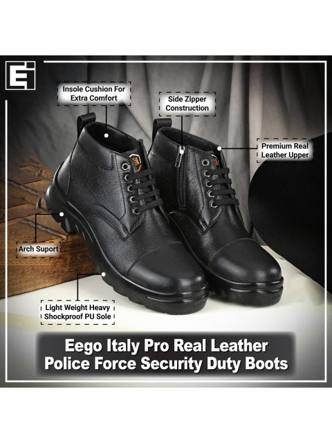 

Eego Italy Men Black Solid Light Weight Leather Mid-Top Flat Boots