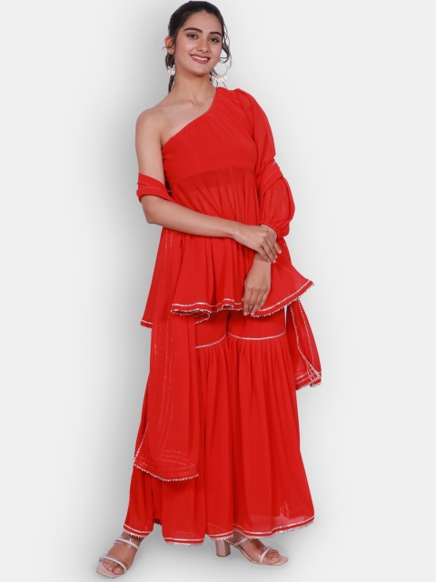 

Bavaria Women Red Gotta Patti Kurti with Sharara & With Dupatta