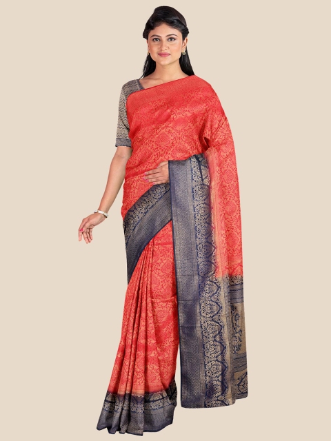 

KLM Fashion Mall Red & Navy Blue Woven Design Zari Silk Blend Saree