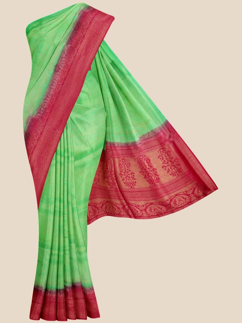 

KLM Fashion Mall Green & Pink Floral Printed Silk Blend Saree