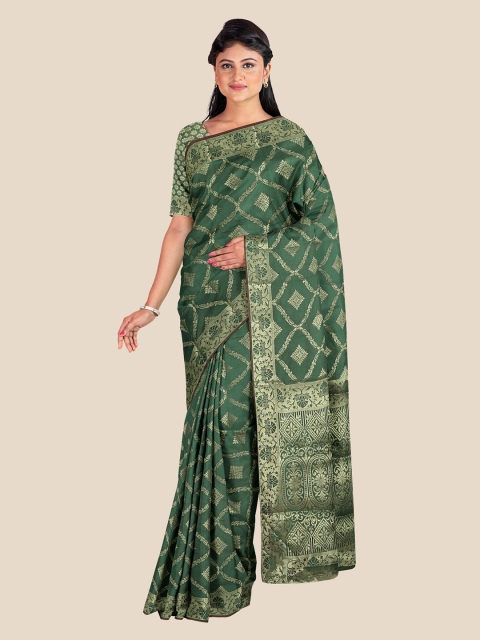 

KLM Fashion Mall Green & Gold Toned Ethnic Motifs Woven Design Silk Blend Saree