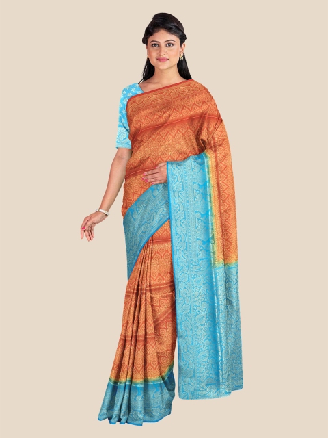 

KLM Fashion Mall Orange & Blue Woven Design Zari Silk Blend Banarasi Saree