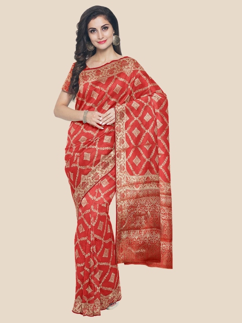 

KLM Fashion Mall Red & Gold-Toned Ethnic Motifs Woven Design Silk Blend Saree