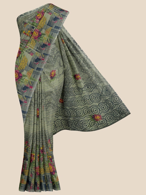 

KLM Fashion Mall Grey & Yellow Abstract Pure Georgette Saree