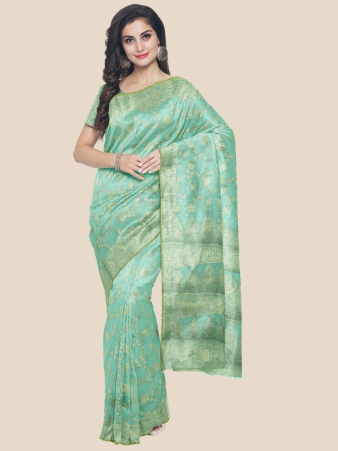 

KLM Fashion Mall Turquoise Blue & Gold-Toned Ethnic Motifs Zari Silk Blend Saree