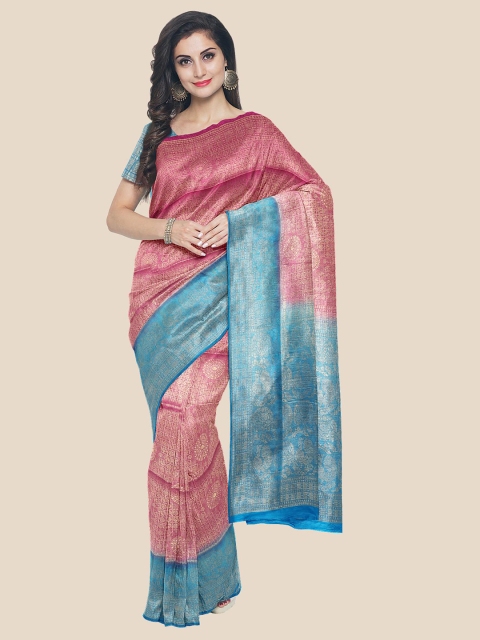 

KLM Fashion Mall Pink & Blue Woven design Silk Blend Saree