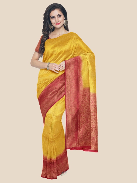 

KLM Fashion Mall Mustard & Magenta Ethnic Motifs Zari Silk Blend Banarasi Saree