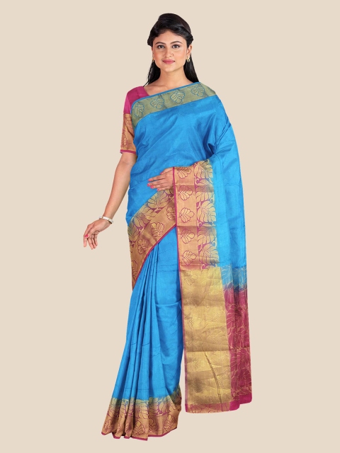 

KLM Fashion Mall Blue & Magenta Ethnic Motifs Banarasi Pashmina Saree