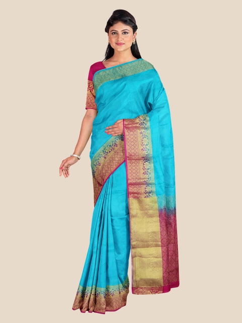

KLM Fashion Mall Blue & Magenta Woven Design Zari Banarasi Saree